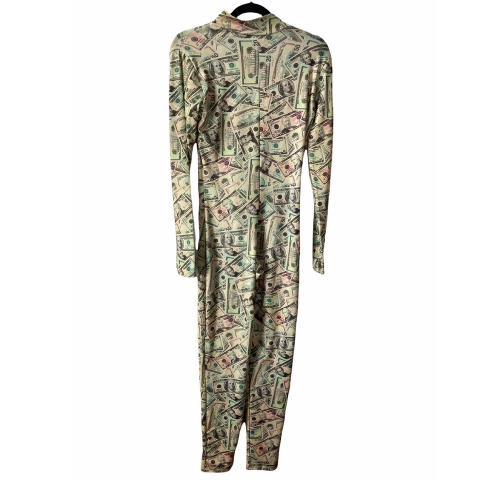 Forplay Jumpsuit Mens Small/Medium Money Print Full Body Mock Neck Skinny